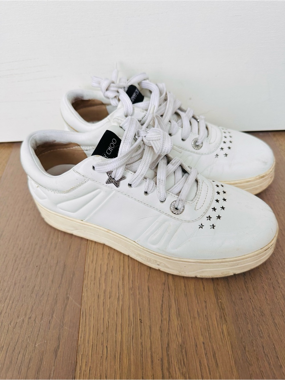 Jimmy Choo "Havana" White/Silver Lace-up Tennis Sneakers - US Size7